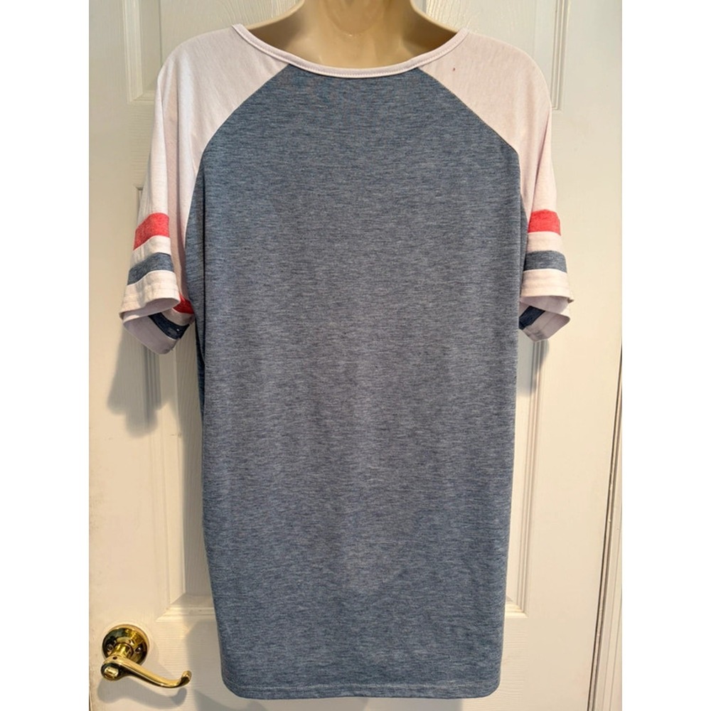 Women’s Large Blue Varsity Tunic Top Raglan Colorblock Red White Oversize Sporty - Picture 3 of 8